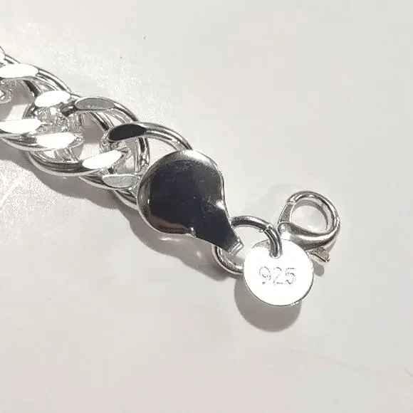 925 Silver Plated Necklace THICK 10mm Double Chain Valentines Birthday Gift